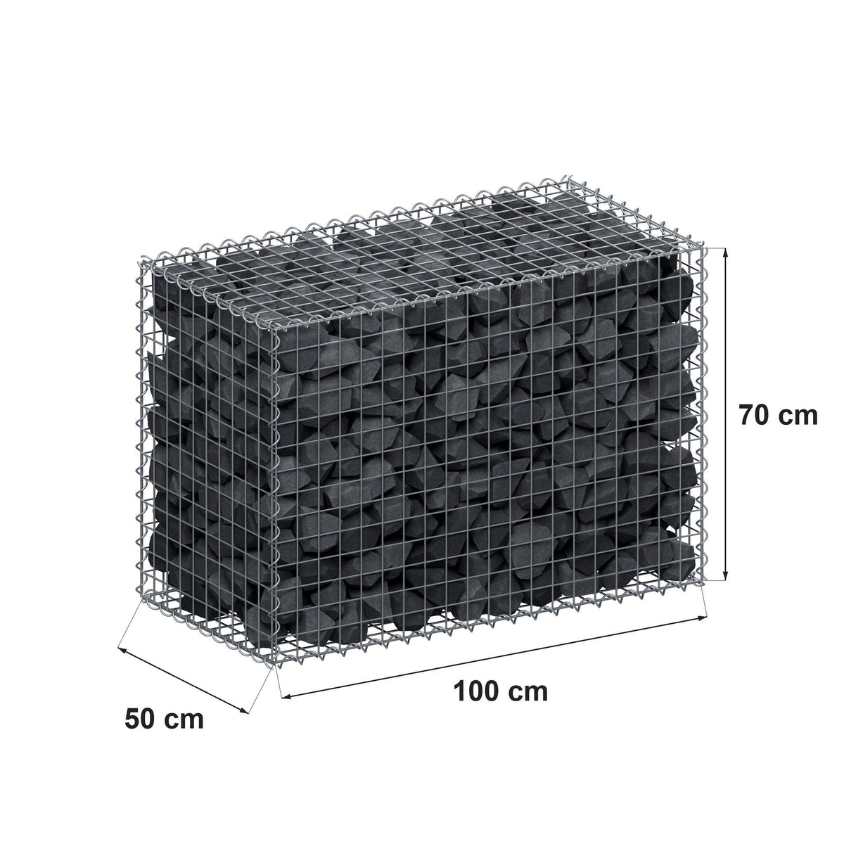 Gabião 100 cm x 70 cm x 50 cm (C x A x P), malhagem 5 cm x 5 cm, espiral