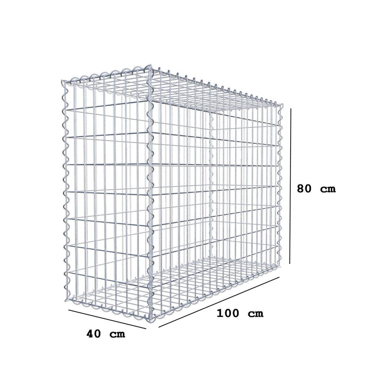 Schanskorf 100 cm x 80 cm x 40 cm (L x H x D), maaswijdte 5 cm x 10 cm, spiraalvormig
