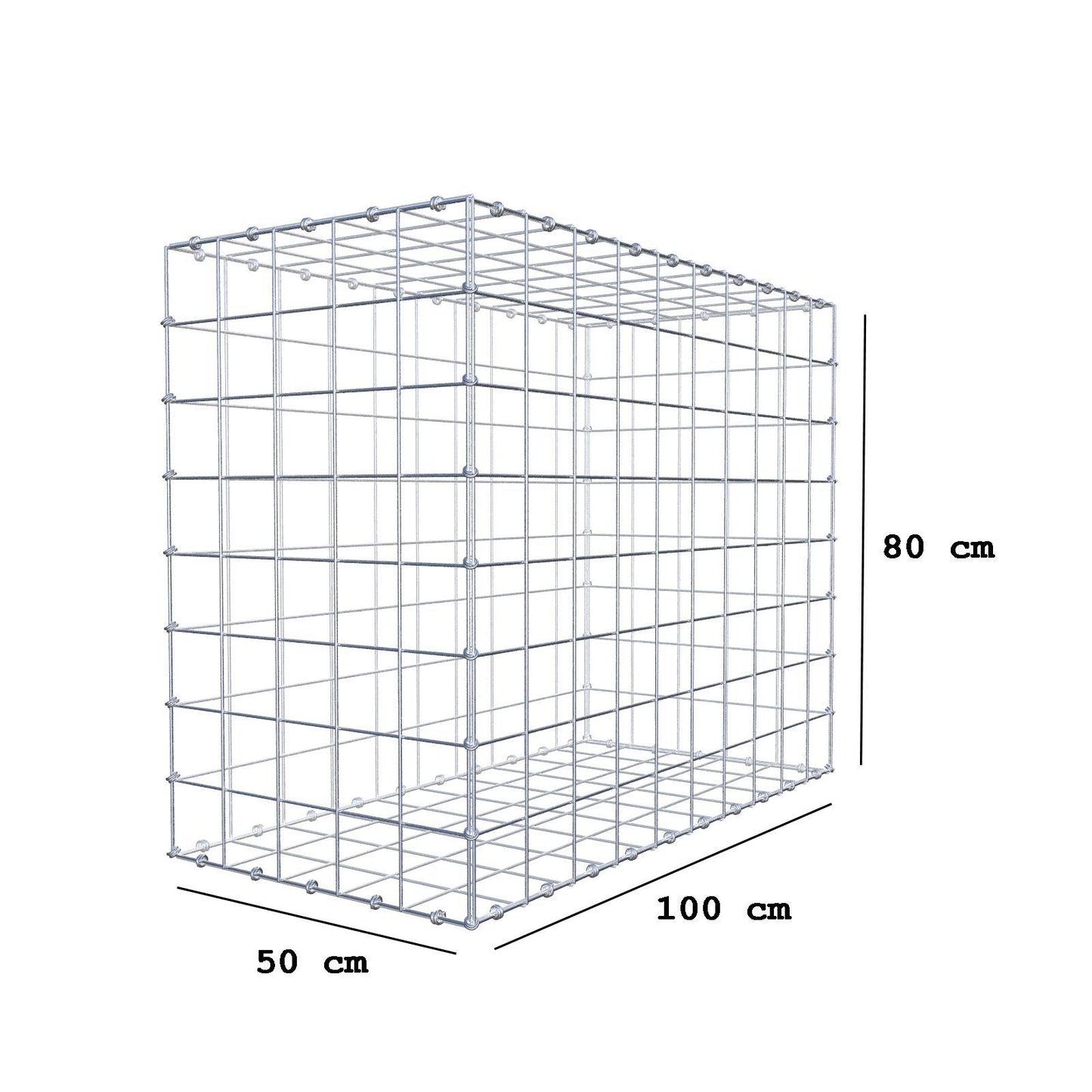 Gabione 100 cm x 80 cm x 50 cm (L x H x T), Maschenweite 10 x 10 cm, Spiralring