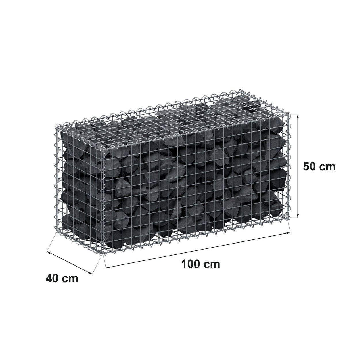 Gabião 100 cm x 50 cm x 40 cm (C x A x P), malhagem 5 cm x 5 cm, espiral