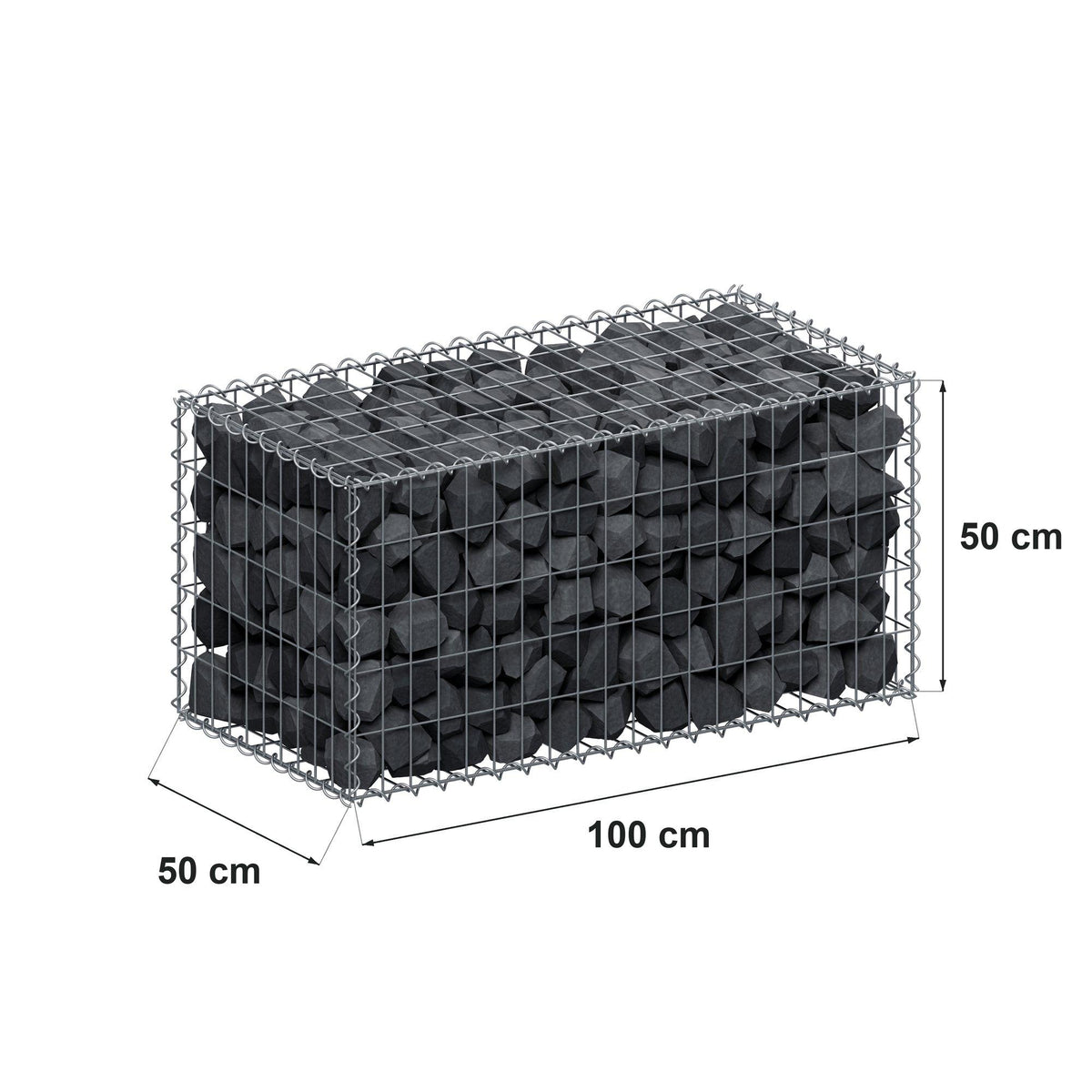 Gabion 100 cm x 50 cm x 50 cm (L x H x D), maskestørrelse 5 cm x 10 cm, spiral