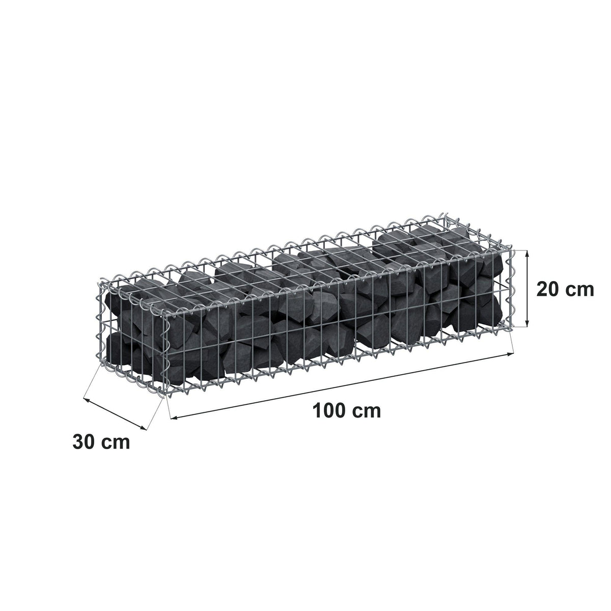 Gabion 100 cm x 20 cm x 30 cm (L x H x D), mesh size 5 cm x 10 cm, spiral
