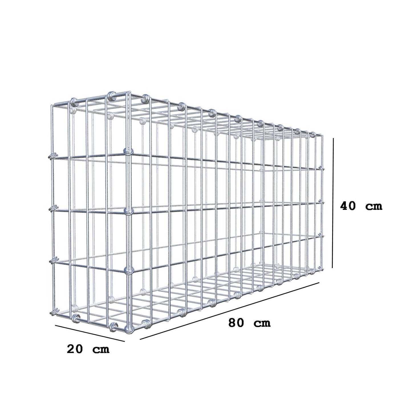 Gabion 80 cm x 40 cm x 20 cm (L x H x D), mesh size 5 x 10 cm, spiral ring