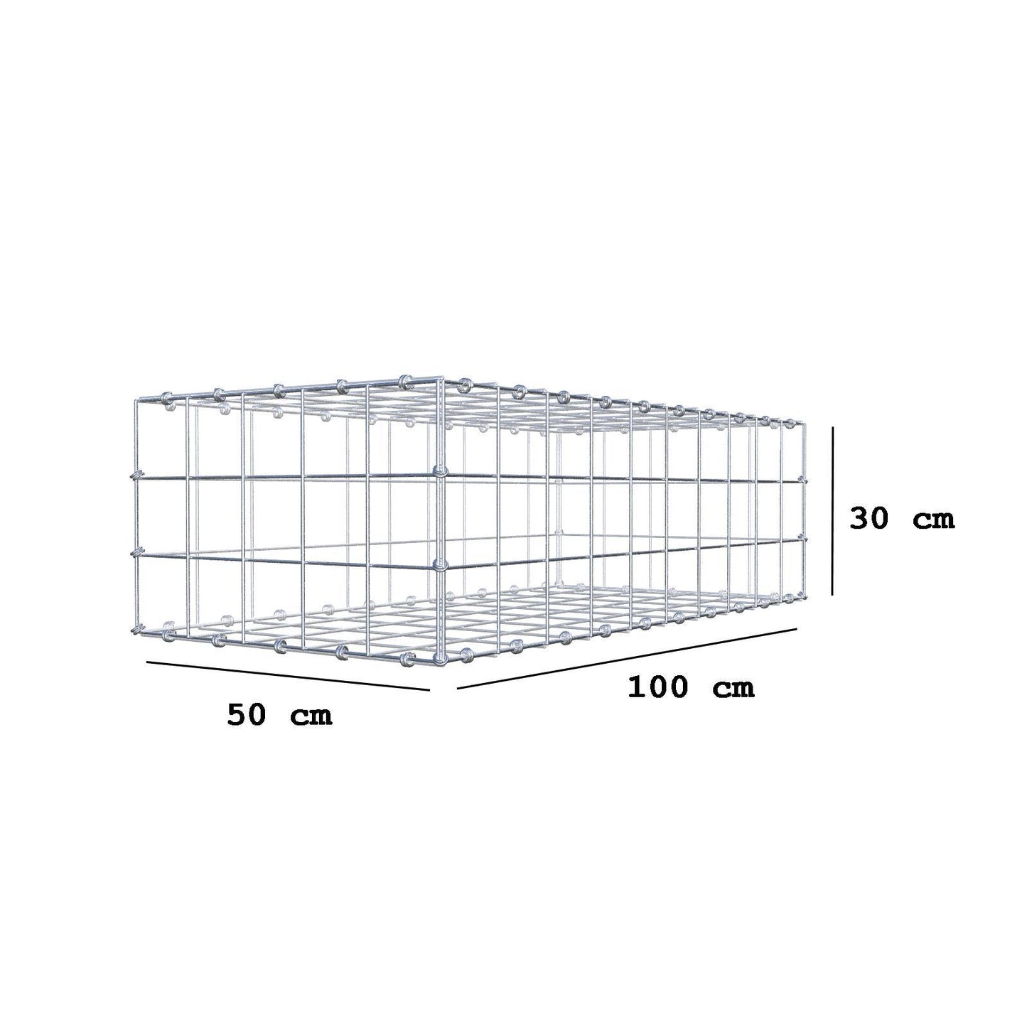 Gabião 100 cm x 30 cm x 50 cm (C x A x P), malhagem 10 x 10 cm, anel espiral