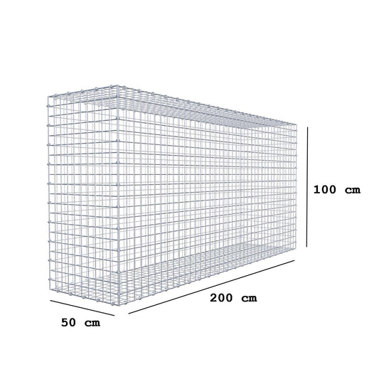 Gabion 200 cm x 100 cm x 50 cm (L x H x D), maskestørrelse 5 x 5 cm, spiralring