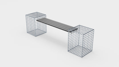Gabionbænk med 2 spiralformede gabioner, 205 cm lang x 60 cm høj x 40 cm dyb, galvaniseret, MW 5 x 5 cm, med genbrugsplade i antracit