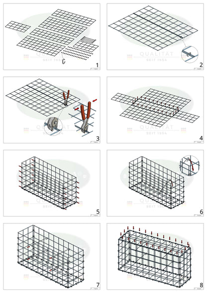Gabion 200 cm x 100 cm x 20 cm (L x H x D), maskestørrelse 10 cm x 10 cm, C-ring