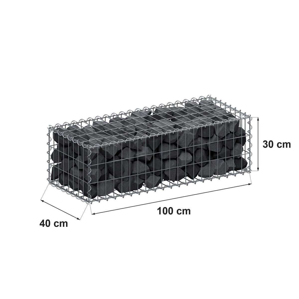 Gabion 100 cm x 30 cm x 40 cm (L x H x D), maskestørrelse 5 cm x 10 cm, spiral