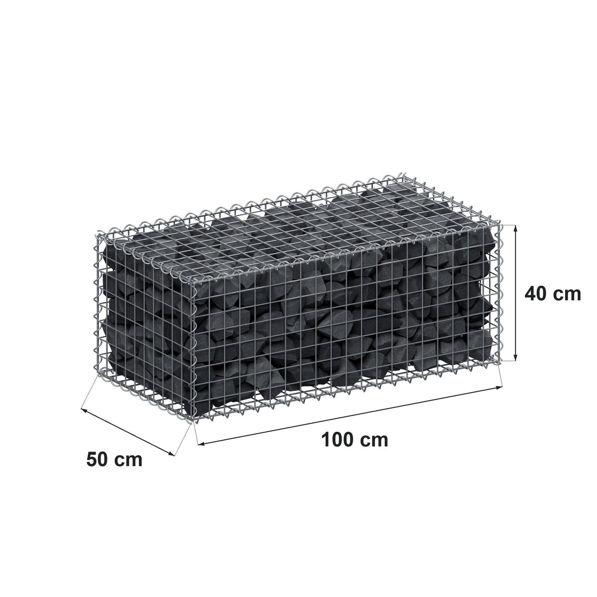 Gabion 100 cm x 40 cm x 50 cm (L x H x D), maskstorlek 5 cm x 5 cm, spiral