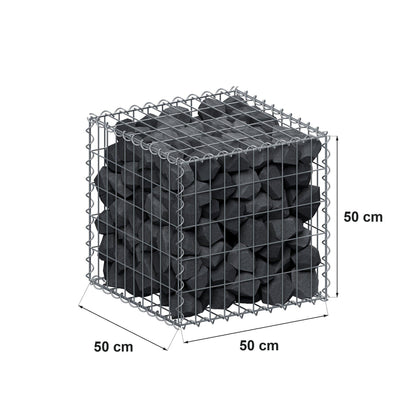 Gabião 50 cm x 50 cm x 50 cm (C x A x P), malhagem 5 cm x 10 cm, espiral