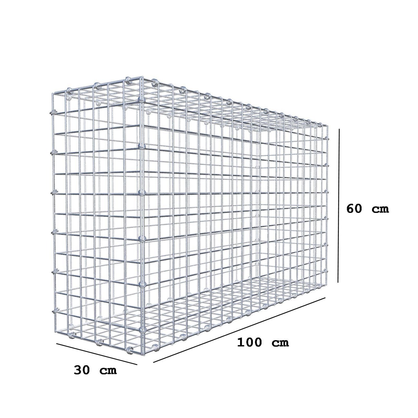 Gabion 100 cm x 60 cm x 30 cm (L x H x D), maskestørrelse 5 x 5 cm, spiralring