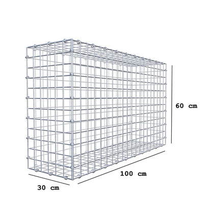 Gabion 100 cm x 60 cm x 30 cm (L x H x D), maskestørrelse 5 x 5 cm, spiralring