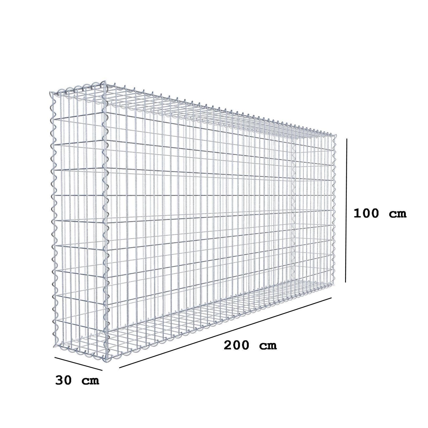 Gabbione 200 cm x 100 cm x 30 cm (L x H x P), maglia 5 cm x 10 cm, spirale