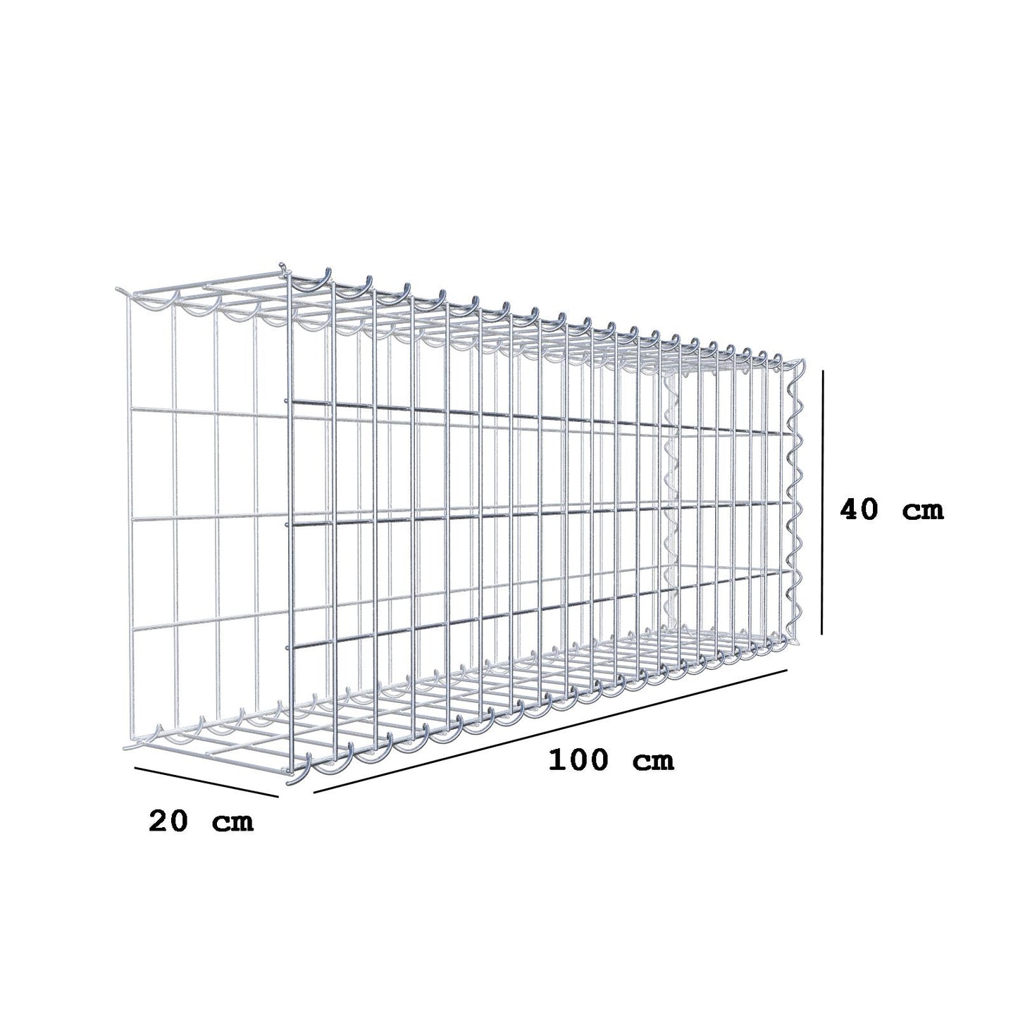 Gabião tipo 2 100 cm x 40 cm x 20 cm (C x A x P), malhagem 5 cm x 10 cm, espiral