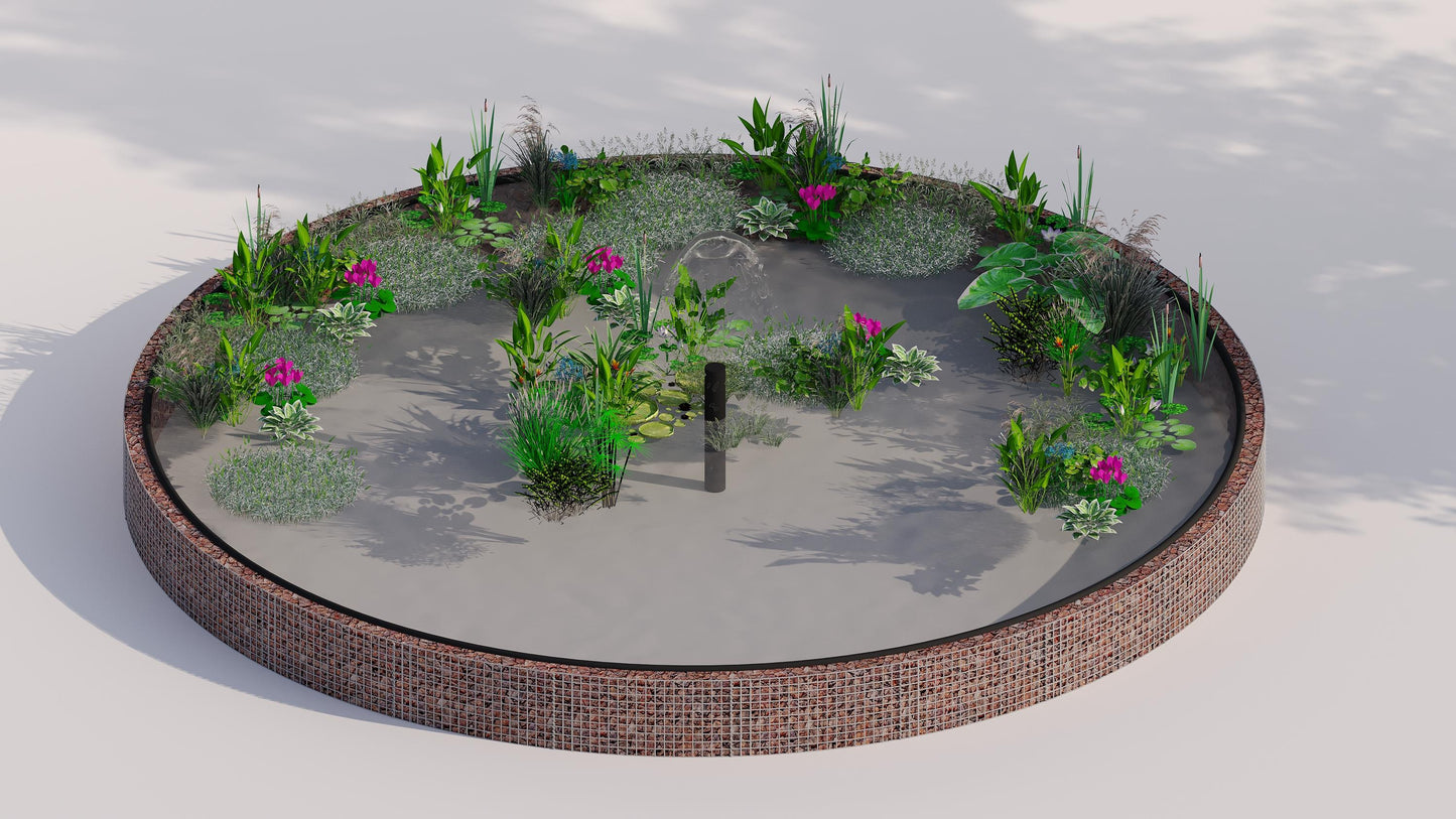 Tanque elevado de gabiões, redondo, diâmetro exterior 322 cm, altura 50 cm, dimensão da malha 5 x 5 cm, espessura da parede 15 cm