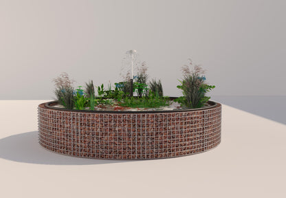 Gabião para lago elevado redondo, diâmetro exterior 262 cm, altura 50 cm, dimensão da malha 5 x 5 cm, espessura da parede 15 cm