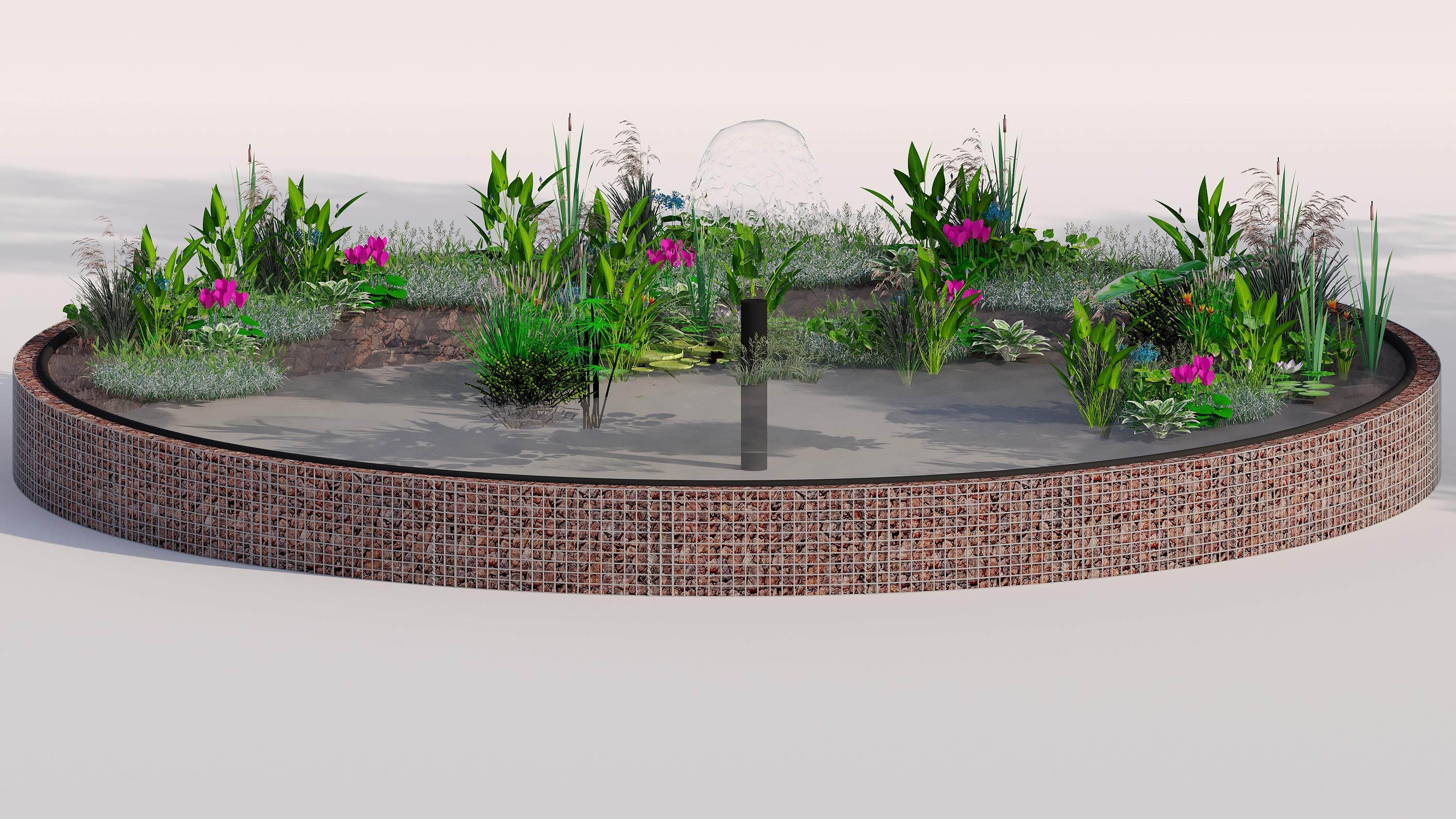 Gabion-dam, rund, ydre diameter 322 cm, højde 50 cm, maskestørrelse 5 x 5 cm, vægtykkelse 15 cm