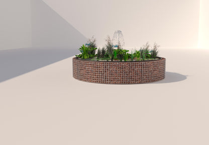 Gabião para lago elevado redondo, diâmetro exterior 262 cm, altura 50 cm, dimensão da malha 5 x 5 cm, espessura da parede 15 cm