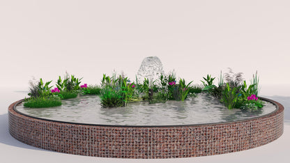 Tanque elevado de gabiões, redondo, diâmetro exterior 292 cm, altura 50 cm, dimensão da malha 5 x 5 cm, espessura da parede 15 cm