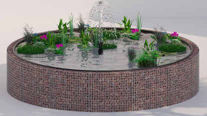 Laghetto rialzato in gabbioni, rotondo, diametro esterno 202 cm, altezza 80 cm, maglia 5 x 5 cm, spessore parete 15 cm