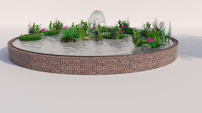 Tanque elevado de gabiões, redondo, diâmetro exterior 292 cm, altura 50 cm, dimensão da malha 5 x 5 cm, espessura da parede 15 cm